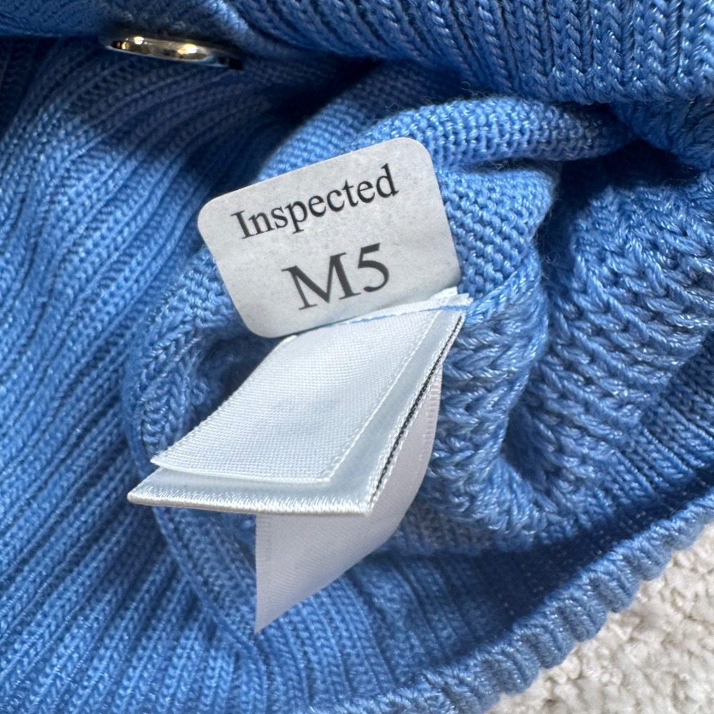 St. John Cardigan Women Large Blue Wool Blend V-Neck Ribbed Button Front Sweater - Picture 9 of 9